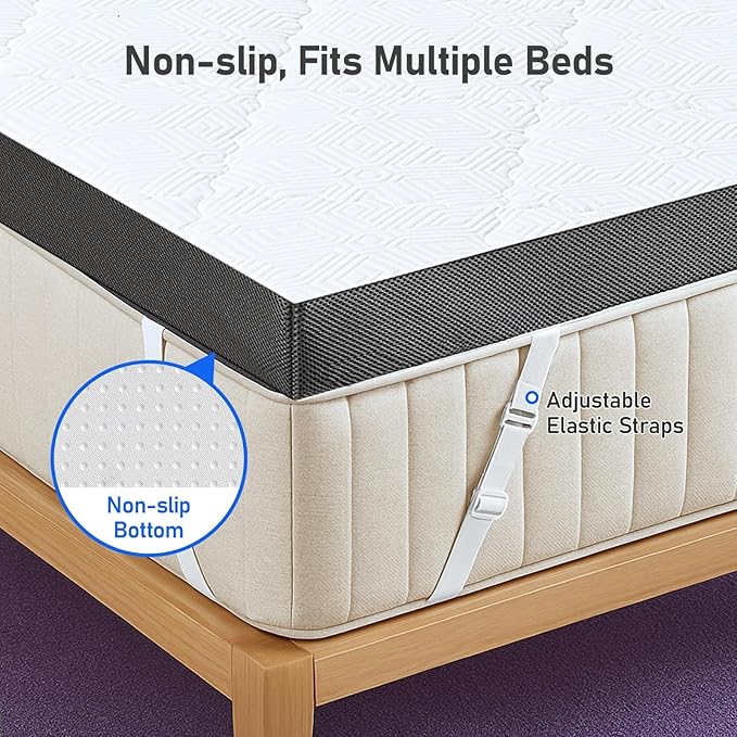Extra Firm Mattress Topper Queen: 3 Inch High Density Mattress Pad, Extra Support for Pain Relief Bed Topper, Breathable Washable Cover with Anti-Slip Straps, CertiPUR-US Oeko-Tex Certified 80x60