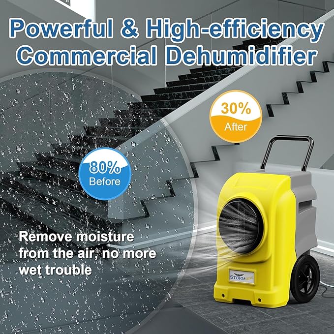 ALORAIR 270 PPD LGR Commercial Dehumidifier with Pump & Drain Hose, Portable Insutrial Dehumidifier for Basments, Home, Job Sites, Fit for 2,100 Sq.Ft Space with Wheels, Storm Elite (Yellow)