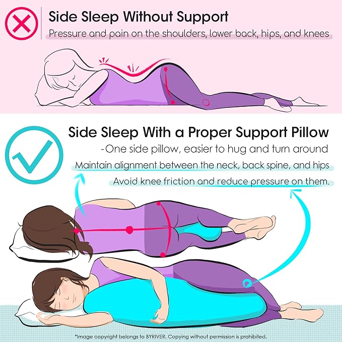 BYRIVER Firm C Shaped Pregnancy Pillows for Sleeping, Belly Hip Leg Knee Support Side Sleeper Body Pillow, Cuddle Snuggle Maternity Pillow, Zipper Cooling Jersey Cotton Pillowcase, Gifts for Mom