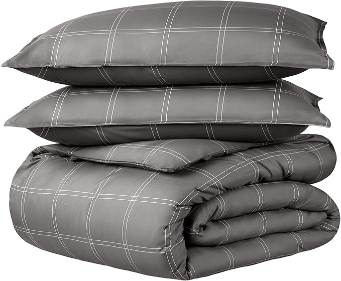 Bare Home Duvet Cover - Oversized Queen Size Bedding Set - Premium 1800 Super Soft Collection - Lightweight, Cooling - Soft Breathable Duvet Cover (Oversized Queen, Modern Plaid - Grey/White)