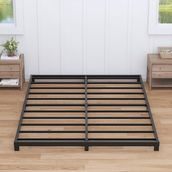 Nailsong 3 Inch Bed Frame Queen Size Low Profile, Queen Bed Frame No Box Spring Needed, Heavy Duty Metal, Easy Assembly, Black