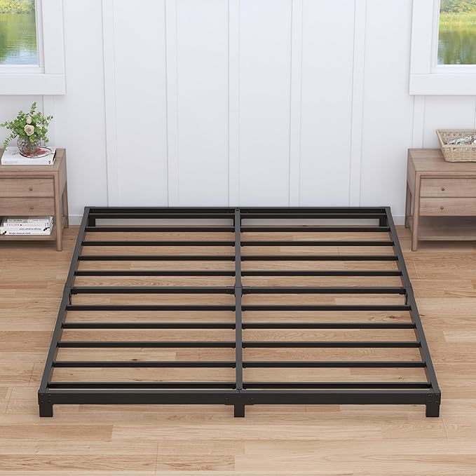 Nailsong 3 inch Cal King Bed Frame Low Profile, California King Bed Frames No Box Spring Needed, Heavy Duty Metal, Easy Assembly, Black