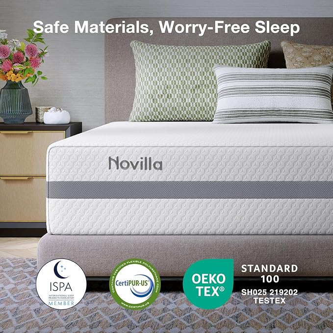 Novilla Queen Mattress 14 Inch, Queen Size Mattress with Upgraded Dual-Support for Spinal Alignment & Pressure Relief, NanoGEL™ Memory Foam Mattresses, Cooling & Breathable, Ideal for Master Bedrooms