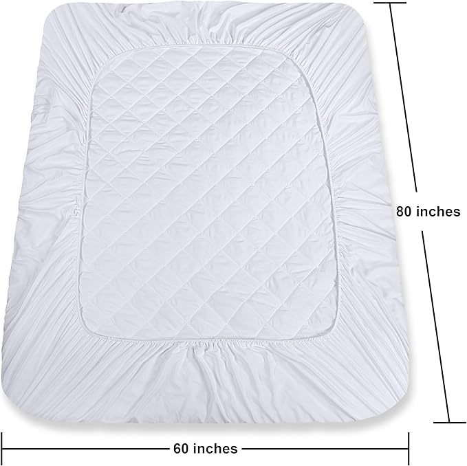 Utopia Bedding 2 Pack Quilted Fitted Mattress Pad, Queen Size, Elastic Fitted Mattress Topper Protector and Cover with Deep Pocket Stretches up to 16 Inches, Machine Washable (White)