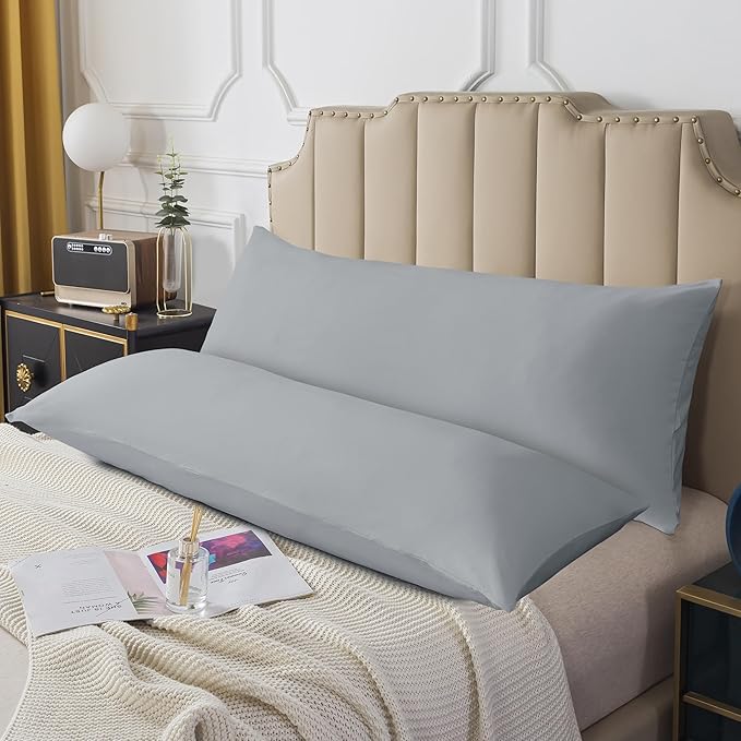 SHOUREN Cotton Memory Foam Body Pillow Insert (2 Pack)- Cooling Breathable Full Body Pillow for Side Sleeper - Soft Long Bed Pillow for Adults - 20 x 54 inch-Gray
