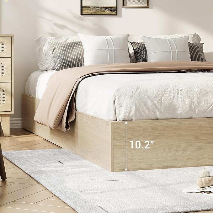 IDEALHOUSE Full Bed Frame with 2 Storage Drawers, Wooden Bed Frame Without Headboard, Minimalist Floor Platform Bed, Wood Slat Support, Noise Free, No Box Spring Needed, Easy Assembly