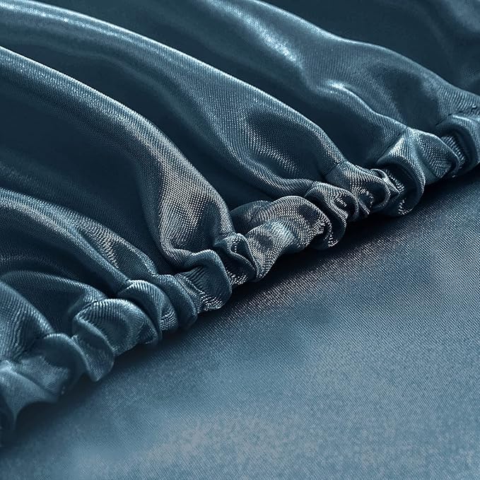 Homiest 4pcs Extra Deep Pocket Satin Sheets King Size Bed Set, 18-24 Inch Deep Pocket Bed Sheets Deep Sea Blue Satin Sheet Set, Silky Satin Bedding Set Soft Fitted Sheet Set Fits Ultra Deep Mattress