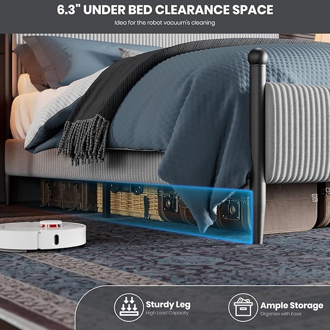 Garvee King Size Upholstered Bed Frame - with Velvet Headboard, Soft Corduroy Fabric Platform with Wooden Slats Support & Heavy Duty Feet, No Box Spring Needed, Noise Free, Easy Assembly, Grey