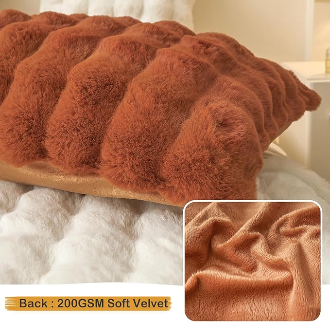 LIFEREVO Fluffy Faux Rabbit Fur Body Pillow Cover, Cozy Bubble Shaggy Plush Bed Body Pillowcase with Zipper Closure, Long 20"x54" Fuzzy Furry Pillow Case for Bedroom Home Decoration, Burnt Orange