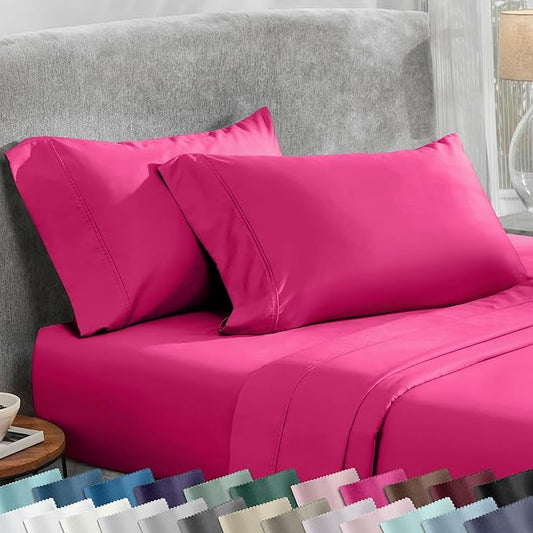 California Design Den King Size Pillowcases Set of 2-400 Thread Count Sateen, Natural 100% Cotton King Size Pillows Cases, Soft, Roomy and Breathable - Hot Pink