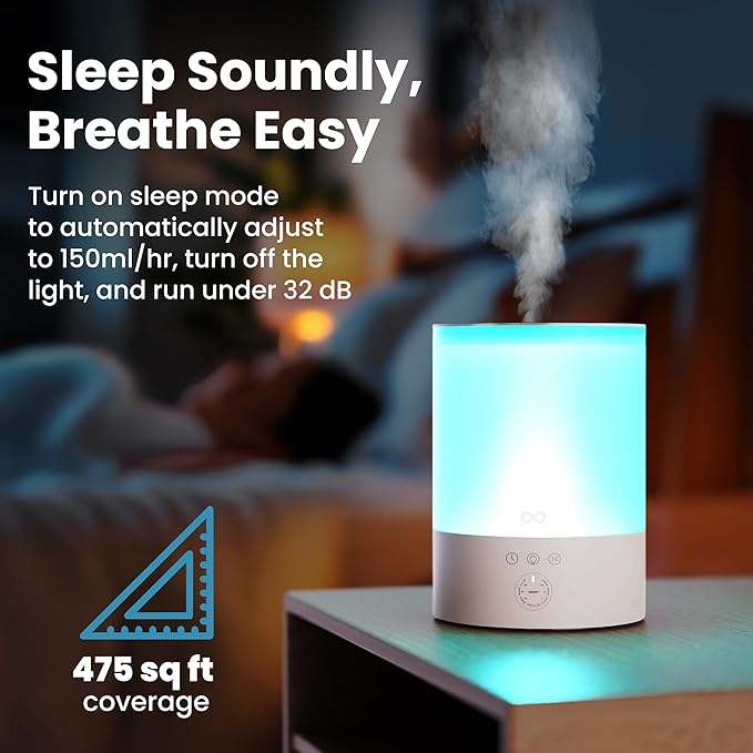 Everlasting Comfort 2.5L Top Fill Humidifier for Bedroom – Quiet, Easy to Fill & Clean, 24HR Runtime, Night Lights, Timer, Ultrasonic Cool Mist, Auto Shut-Off for Indoor Use - White