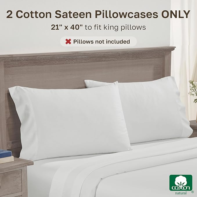 California Design Den King Pillowcases Set of 2 - Premium 600 Thread Count, 100% Cotton Pillow Cases King, Breathable Sateen, Fits King Pillows - Antique Ivory Mist
