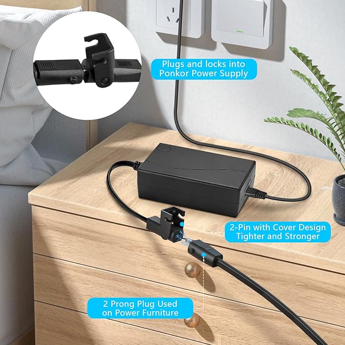 Adjustable Bed Base Power Supply Adapter Kit for Tempurpedic Ergo/Extend/Sealy Ease and Serta New Generation Electric 3 Piece Electric Bed Switching Power Adapter Replacement Parts