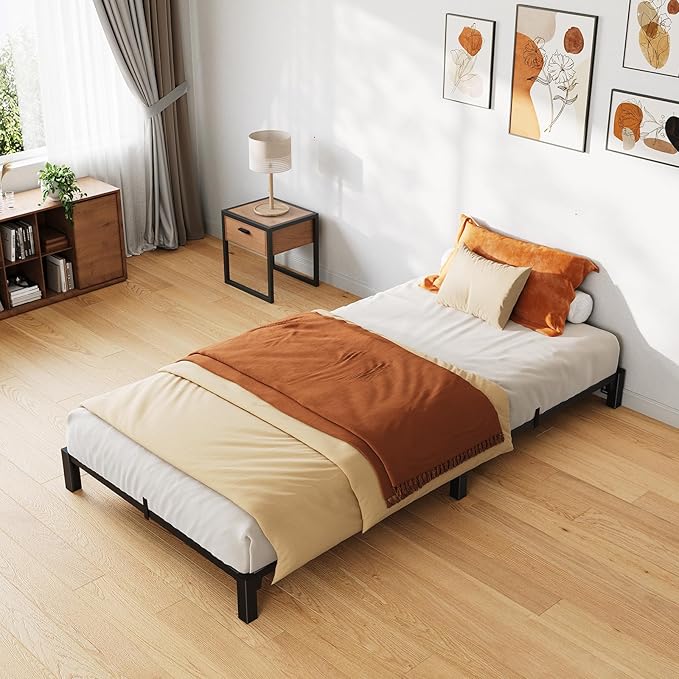 GarveeHome 6 in Twin Bed Frame, Heavy Duty Metal Platform Bed Frame with Durable Iron Slat Support and Legs, No Box Spring Required, No Screws Needed, Support Up to 800 LBS