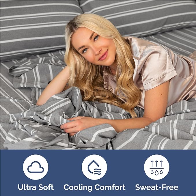 Full 6 Piece Sheet Set - Comfy, Breathable & Cooling - Soft Hotel Luxury Bedding for Women, Men, Kids, Teens and Children - 1 Flat & 1 Fitted Sheet & 4 Pillowcases with Deep Pockets - Grey Stripes 3