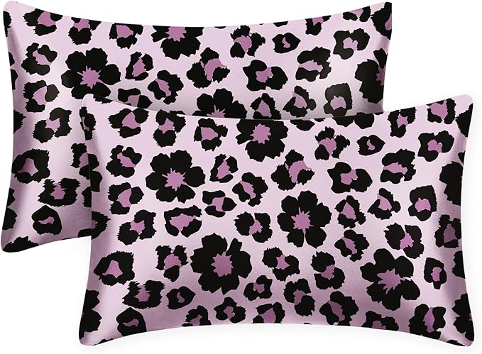 EXQ Home Satin Pillowcase for Hair and Skin Queen - Printed Sweet Leopard Silk Pillow Cases 2 Pack 20x30 inches - Satin Pillow Cases Set of 2 with Envelope Closure, Gifts for Women Men