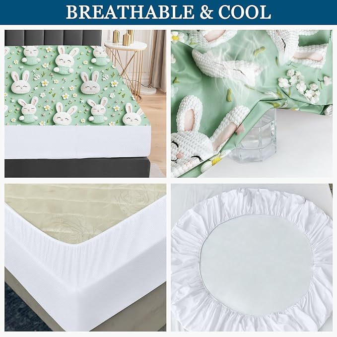 Sufdari Queen Mattress Protector,Waterproof Mattress Protector,Fitted Sheet Style Mattress Cover with 18" Deep Pocket,Washable and Comfortable-Rabbit,Queen