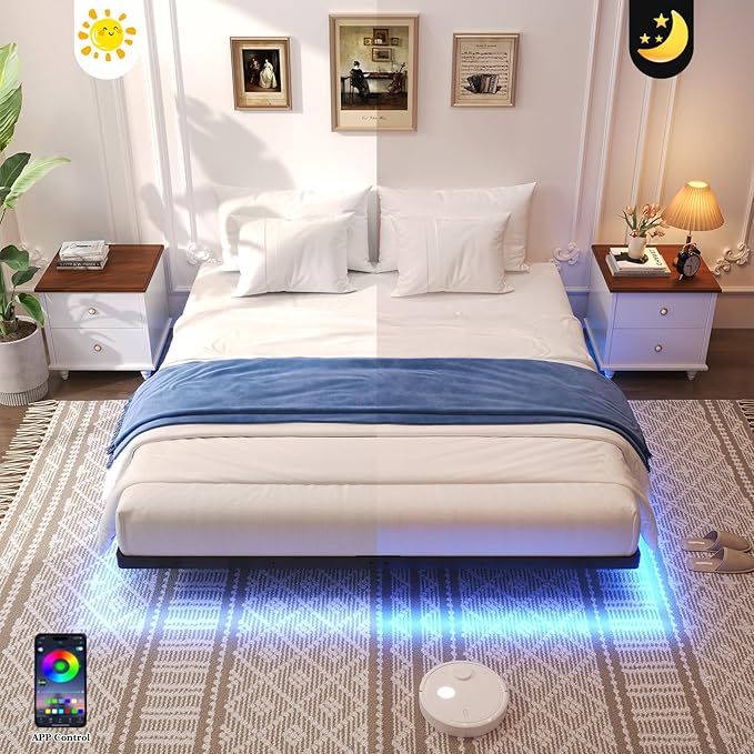 Awesofurni Floating Bed Frame King Size, King Bed Frame with Smart LED Lights, Heavy Duty Modern Metal Platform Bed No Box Spring Needed - Easy Assembly and Noise Free