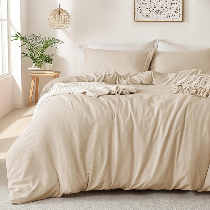 MILDLY Super Soft Duvet Cover 2pcs - 100% Washed Microfiber Light Khaki Twin/Twin XL Comforter Cover Set with Zipper Closure & Corner Ties (No Comforter)