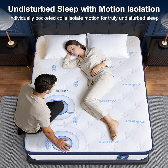 14 Inch California King Size Mattress, 7-Zoned Support Hybrid Mattress in A Box with Cooling Gel Memory Foam & Pocket Coils for Back Pain Relief, Assembled in USA, Motion Isolation, Medium Firm