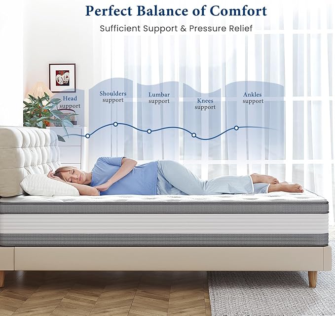 King Mattress 12 Inch King Size Mattresses in A Box Hybrid Mattress Individual Pocket Springs Mattresses with Memory Foam Layer Medium Firm Provide Motion Isolation & Cool Sleep