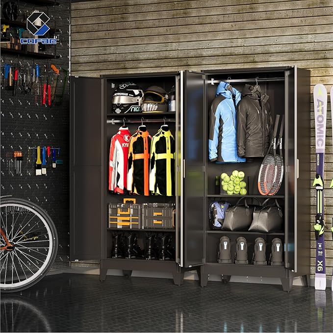 COFaR Metal Wardrobe Closet with Doors, Black Farmhouse Bedroom Armoires with Adjustable Hanging Rod and Shelves, 71'' Tall Closet Cabinet for Garage Storage, Roperos para Guardar Ropa