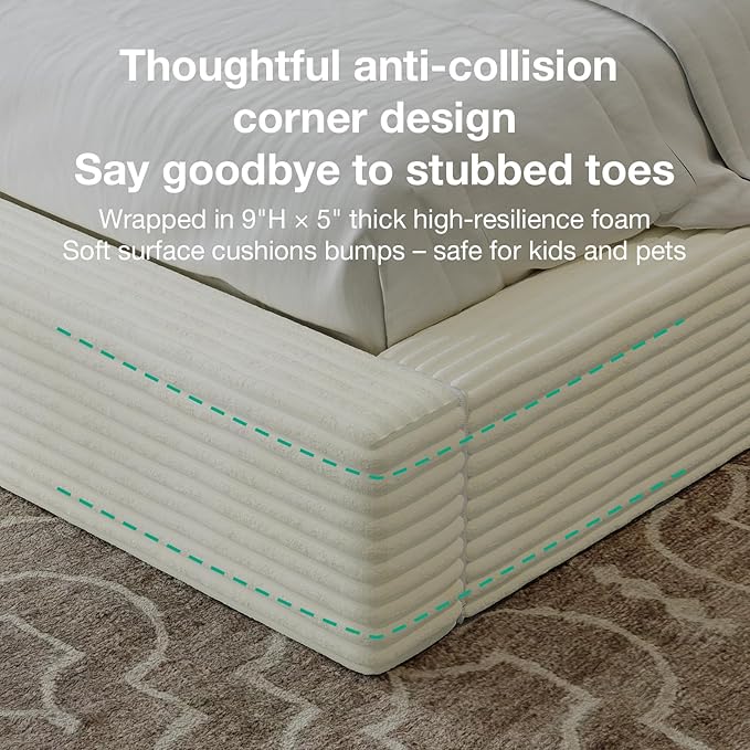 Novilla Queen Size Bed Frame, Plush CloudSoft Bed, Corduroy Upholstered Platform Bed Frame with Headboard, Easy Assembly, No Box Spring Needed, Modern Soft Bed Frame, White