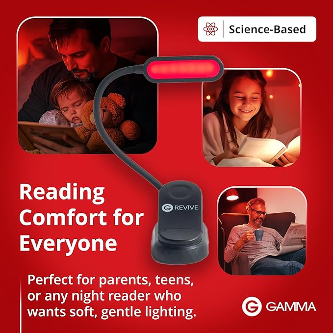Revive - 670nm Red Reading Light by Gamma - Sleep Therapy - Melatonin Promoting Natural Sleep Aid