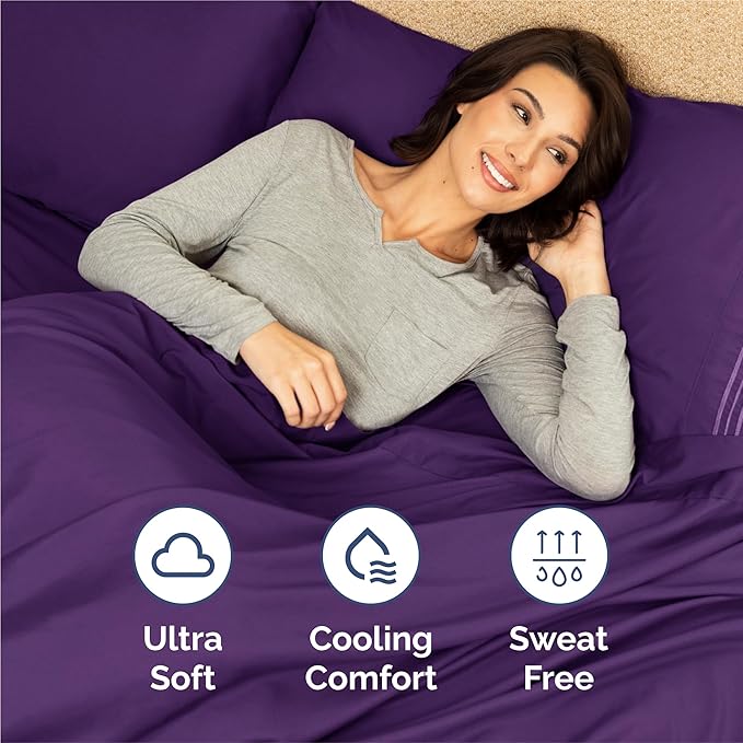 King Size 4 Piece Sheet Set - Comfy Breathable & Cooling Sheets - Hotel Luxury Bed Sheets for Women & Men - Deep Pockets, Easy-Fit, Extra Soft and Wrinkle Free Sheets - Purple Oeko-Tex Bed Sheet Set