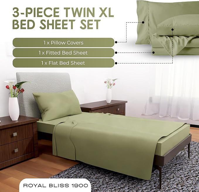 Twin XL Sheet Sets - 3 Pcs Set - Fade Resistant Double Brushed MicrofiberTwin XL Bed Sheets, XL Twin Sheets Deep Pocket, Twin XL Sheet Set, Sheets Twin XL Size Bed Set (Sage)
