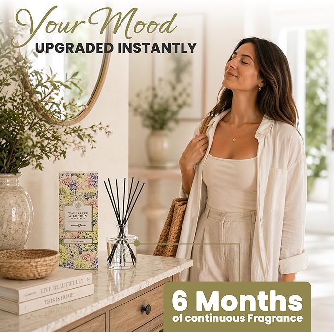 Wavertree & London Natural Flower Market Scented Reed Diffusers Set - Long Lasting Aromatherapy Air Freshener Diffuser with Sticks for Home & Office | 250ml Scented Diffuser with 6 Months Scent Life