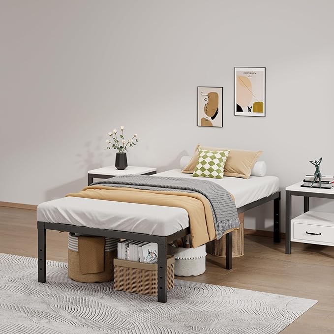 LUMUNANCE Metal Bed Frame Twin XL Size - 16 Inch Heavy-Duty Platform Bed Frame No Box Spring Needed, Easy Assembly, Noise-Free, Sturdy Mattress Foundation, Underbed Storage Space