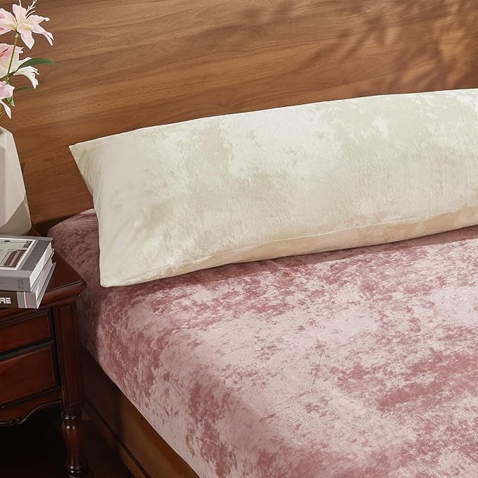 BEDELITE Velvet Body Pillow Cover with Zipper, Soft and Plush 20x54 Long Pillow Case, Velvety Smooth and Cozy Body Pillow Pillowcase for Bedroom and Couch, for All Seasons(Cream)
