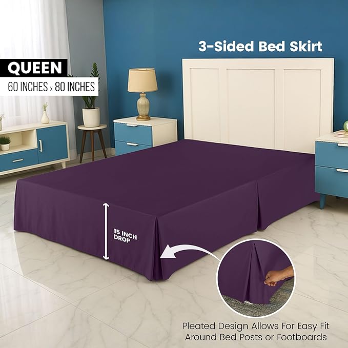 Utopia Bedding Queen Bed Skirt - Soft Quadruple Pleated Ruffle - Easy Fit with 16 Inch Tailored Drop - Hotel Quality, Shrinkage and Fade Resistant (Queen, Purple)