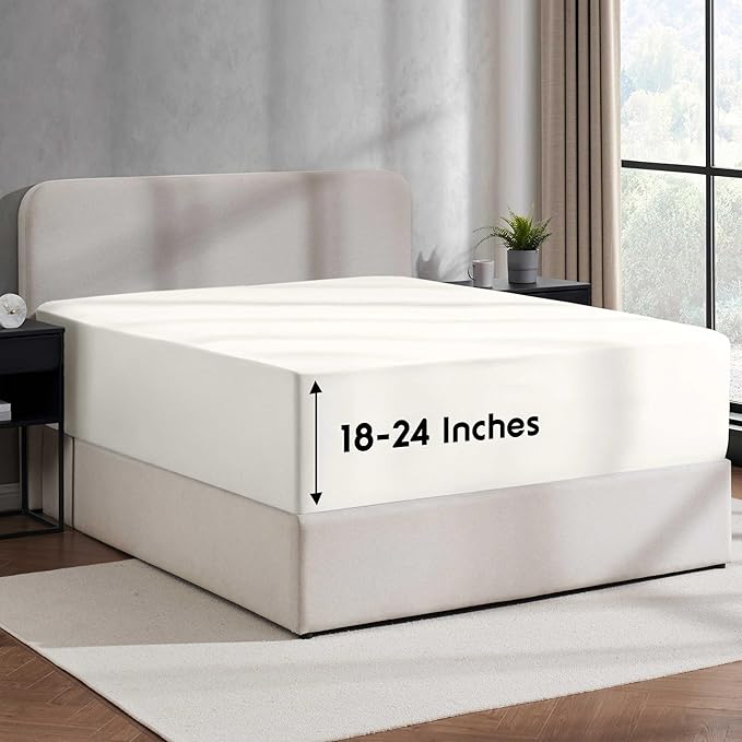 Nestl 2 Pack Off White Fitted Sheet Extra Deep Pocket, Hotel Luxury TwinFitted Sheet Only Easily Fits 18 to 24 Inch Mattress, Super Soft, Wrinkle-Free and Breathable with Corner Straps
