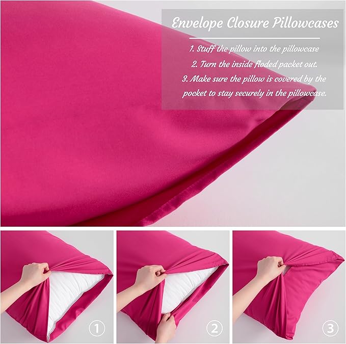 NTBAY Standard Pillow Cases Set of 2, 2 Pack Brushed Microfiber 20x26 Pillow Cases, Soft, Wrinkle, Fade, Stain Resistant Magenta Pillow Cases with Envelope Closure, 20x26 Inches, Magenta