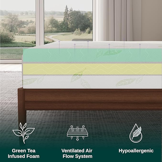 NapQueen King Size, 10 Inch Anula Green Tea Infused Memory Foam Mattress, Bed in a Box, CertiPUR-US Certified Mattress