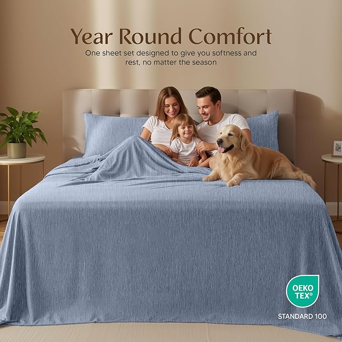 Utopia Bedding Queen Size Sheet Set – 4 Piece Bed Sheets, Soft and Breathable Microfiber, Includes 1 Fitted Sheet, 1 Flat Sheet and 2 Pillowcases – Oeko Tex (Heather Navy)