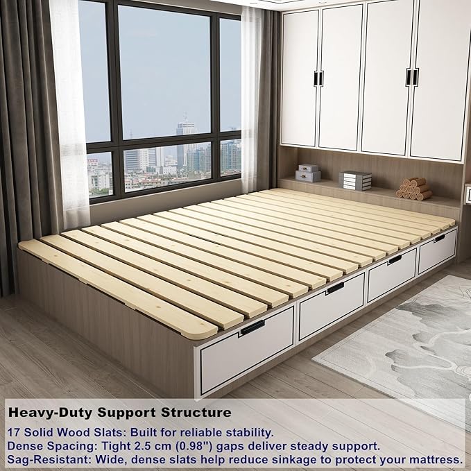 Floor Bed Frame King Size, Breathable Wooden Bed Plate, Wood Roll-Type Slatted Bed Japanese Futon Mattress, Floor Sleep Bedding (King)