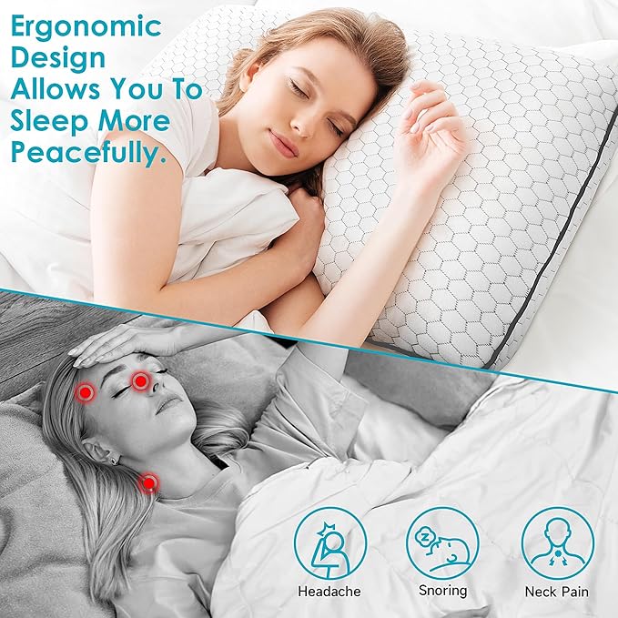 CushyOasis Memory Foam Pillows for Side, Back and Stomach Sleepers, Set of 2, Bed Pillow with Washable Cover and Breathable Mesh, Bed Pillow for Sleeping (Light Grey，Standard Size)