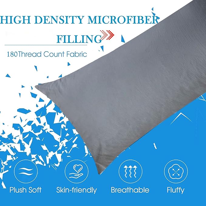 SHOUREN Cotton Body Pillow Insert - Cooling Breathable Full Body Pillow for Side Sleeper - Soft Long Bed Pillow for Adults - 20 x 54 inch-Gray