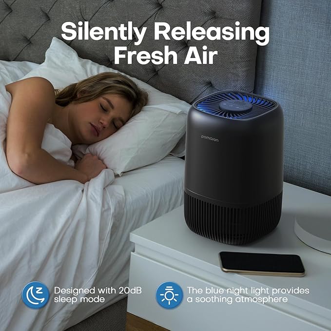 POMORON Air Purifiers for Bedroom Home, Air Filter Cleaner with Fragrance Sponge, 3-in-1 Premium Filter for Smoke, Allergies, Pollen, Pet Dander, Odor, Dust, Portable Air Purifier for Bedroom Office