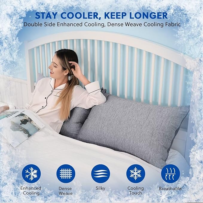 HOMFINE Cooling Pillowcases King Size - Double Side Q-Max 0.439 Cooling Fiber for Pillow Protector, Breathable Cold Pillow Cover for Hot Sleeper Night Sweat, Hidden Zipper, 2 Pack (20"x36", Black)