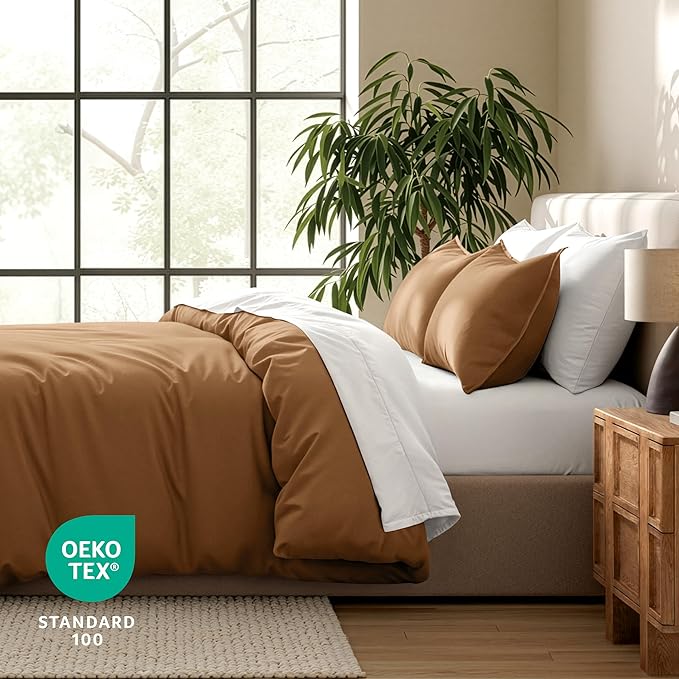 Bare Home Bedding Duvet Cover California King Size - Premium 1800 Super Soft Collection - Lightweight, Cooling - Soft Breathable Bedding Duvet Cover (Cal King, Caramel)