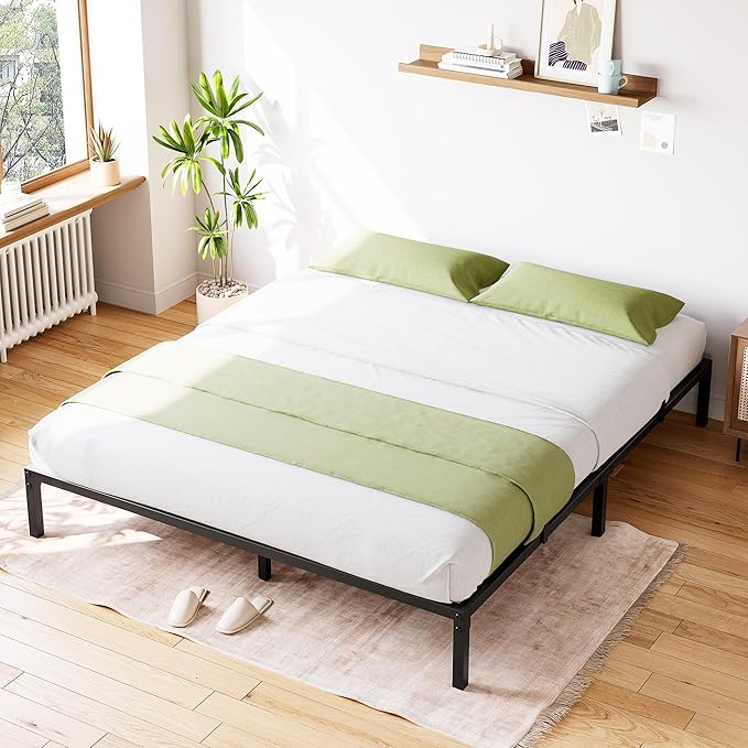 GarveeHome Queen Size Bed Frame, 10 Inch Metal Platform Bed Frames with Heavy Duty Steel Slat Support, No Box Spring Needed, Noise Free,Anti-Sliding Slat,Easy Assembly, Under Bed Storage
