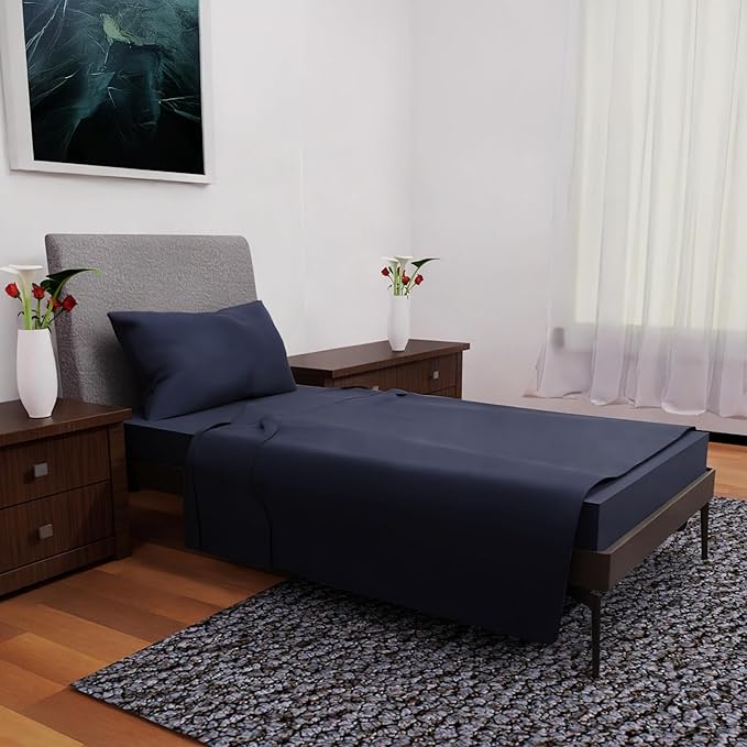 Twin Bed Set - 3Pc Set - Deep Pockets - Cooling Twin Size Sheets - Soft and Smooth Bed Sheet - Perfect Bedding for Any Bedroom (Navy Blue)