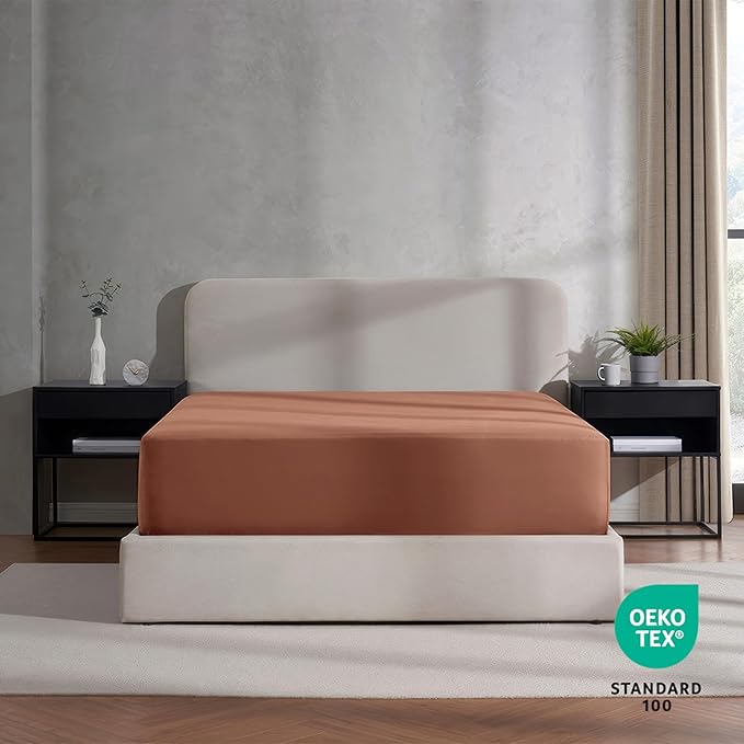 Nestl 2 Pack Rust Fitted Sheet Extra Deep Pocket, Hotel Luxury QueenFitted Sheet Only Easily Fits 18 to 24 Inch Mattress, Super Soft, Wrinkle-Free and Breathable with Corner Straps