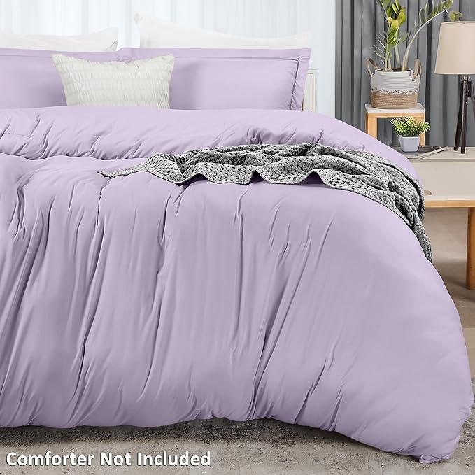 Utopia Bedding Duvet Cover Queen Size - 3 Piece with Zipper Closure - 1 Comforter Cover 90X90 Inches & 2 Pillow Shams 20X26 Inches (Lavender) Comforter Not Included