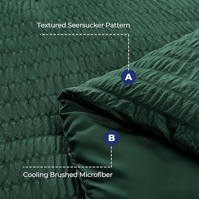 HYMOKEGE Emerald Green Twin XL Comforter Set Seersucker 5 Pieces, All Season Luxury Bed in a Bag for Bedroom, Bedding Set with Comforter, Sheets, Pillowcase & Sham