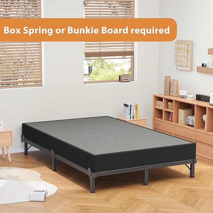 MAF Metal Bed Frame Full 8 Inches, 9-Legs Support Bed Base, Full Bed Frame for Box Spring and Mattress, Basics Bed Frame Headboard Attachable Tool-Free Easy Assembly, Black